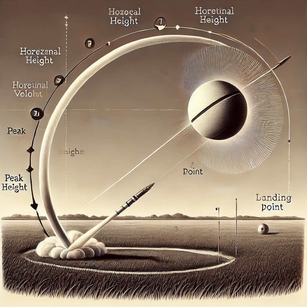 DALL·E 2024 09 14 10.59.43 A Detailed Educational Diagram Of Projectile Motion Showing A Ball Launched At An Angle Following A Parabolic Trajectory. The Path Of The Projectile