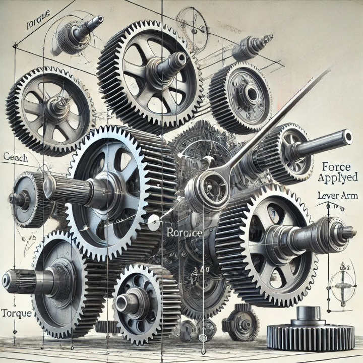 DALL·E 2024 09 21 12.31.20 A More Detailed And Dynamic Representation Of Torque Showing A Large Gear System. In This Image Several Gears Of Different Sizes Are Interconnected Cleanup